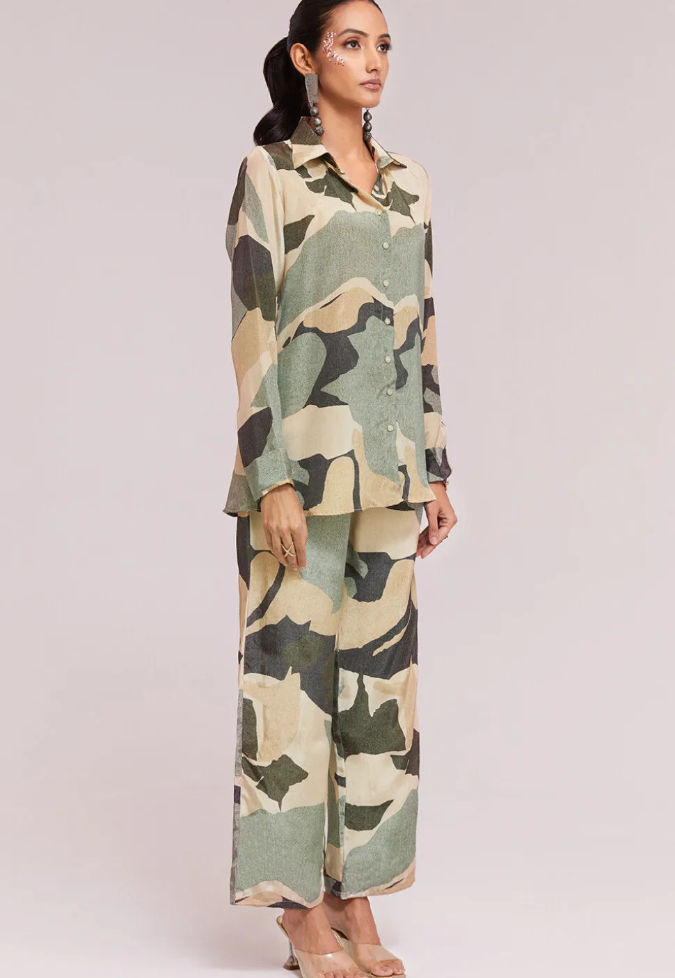 Digital Printed Crepe Co Ord Set in Multicolor