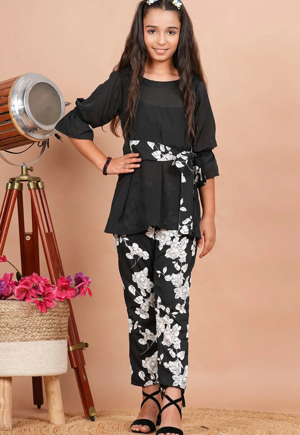 Digital Printed Crepe Co-Ord Set in Black