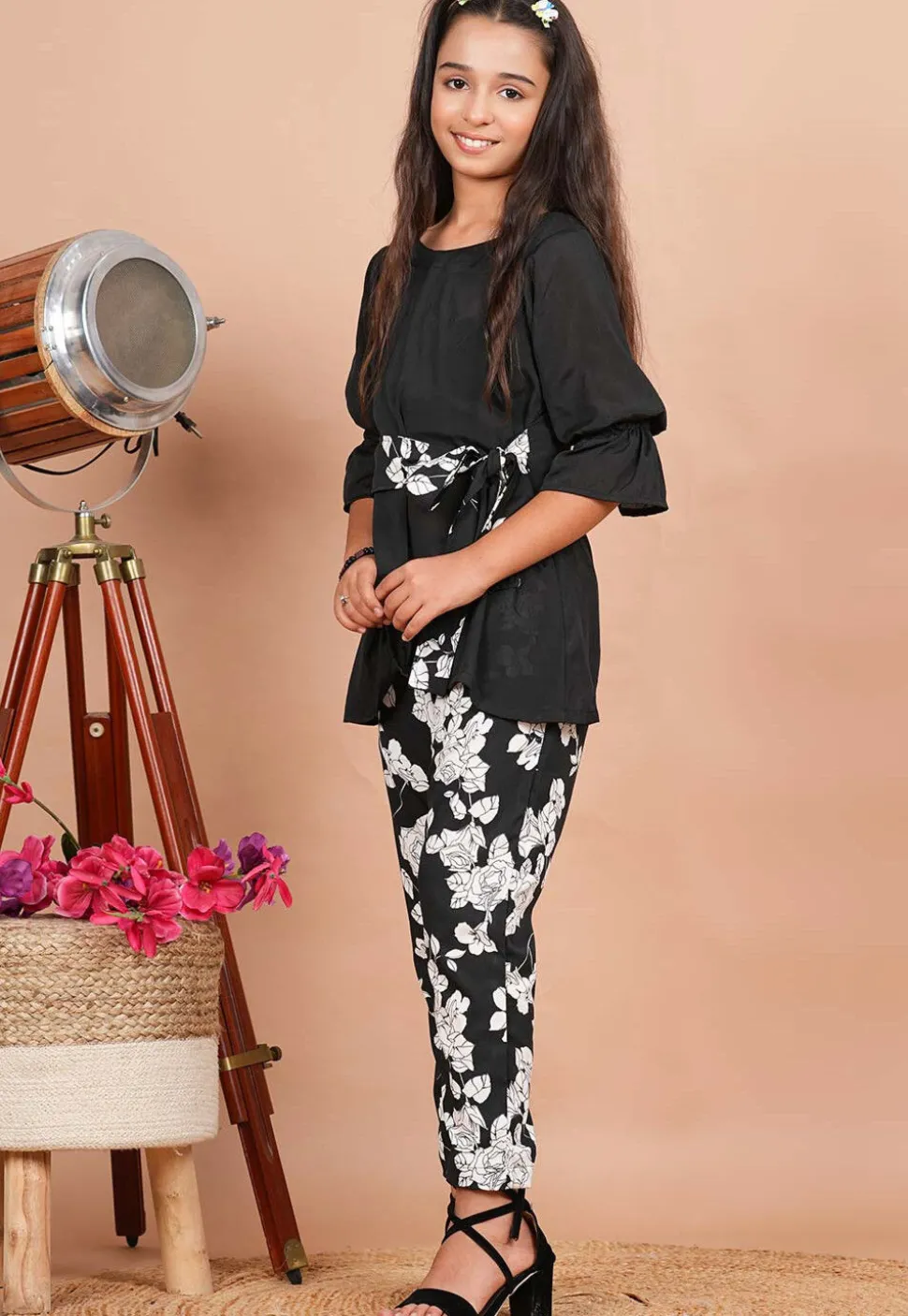 Digital Printed Crepe Co-Ord Set in Black