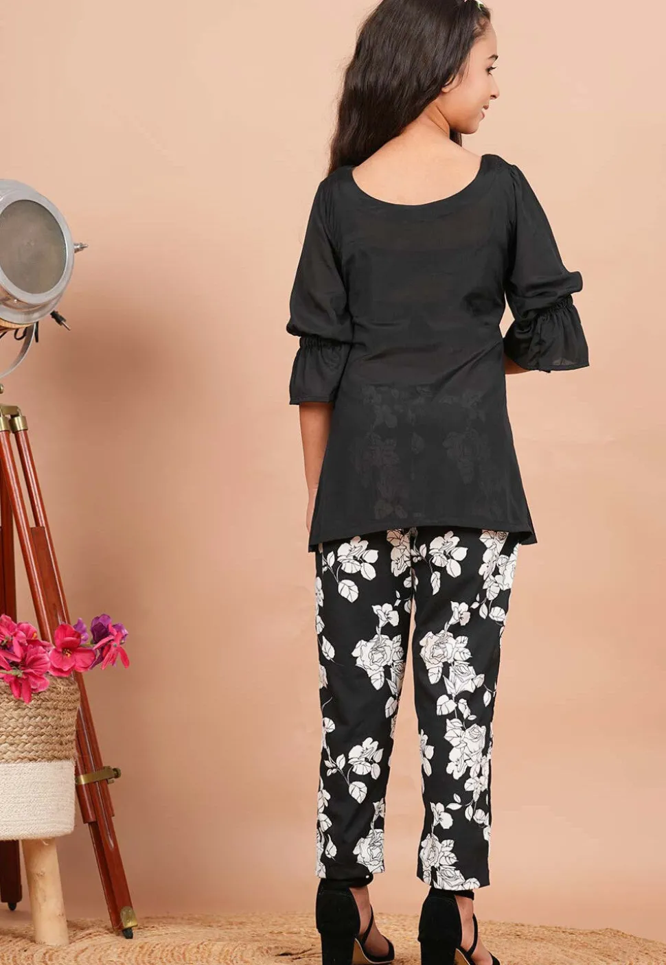 Digital Printed Crepe Co-Ord Set in Black