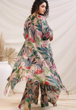 Digital Printed Crepe Crop Top Set in Multicolor