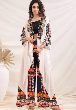 Digital Printed Crepe Crop Top Set in Black