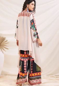 Digital Printed Crepe Crop Top Set in Black