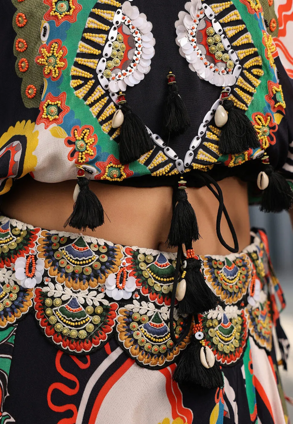 Digital Printed Crepe Crop Top Set in Multicolor