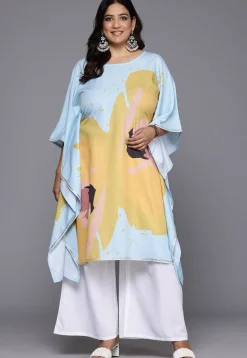 Digital Printed Crepe Kaftan Set in Sky Blue