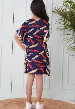 Digital Printed Crepe Kaftan Dress in Navy Blue