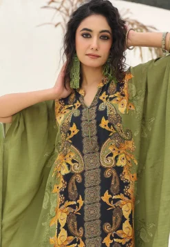 Digital Printed Crepe Kaftan Style Kurta Set in Green