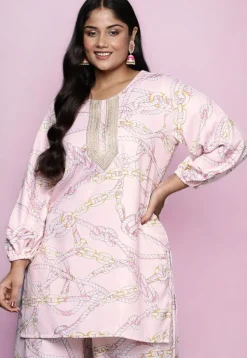 Digital Printed Crepe Kurti in Pink