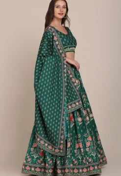 Digital Printed crepe Lehenga in Green