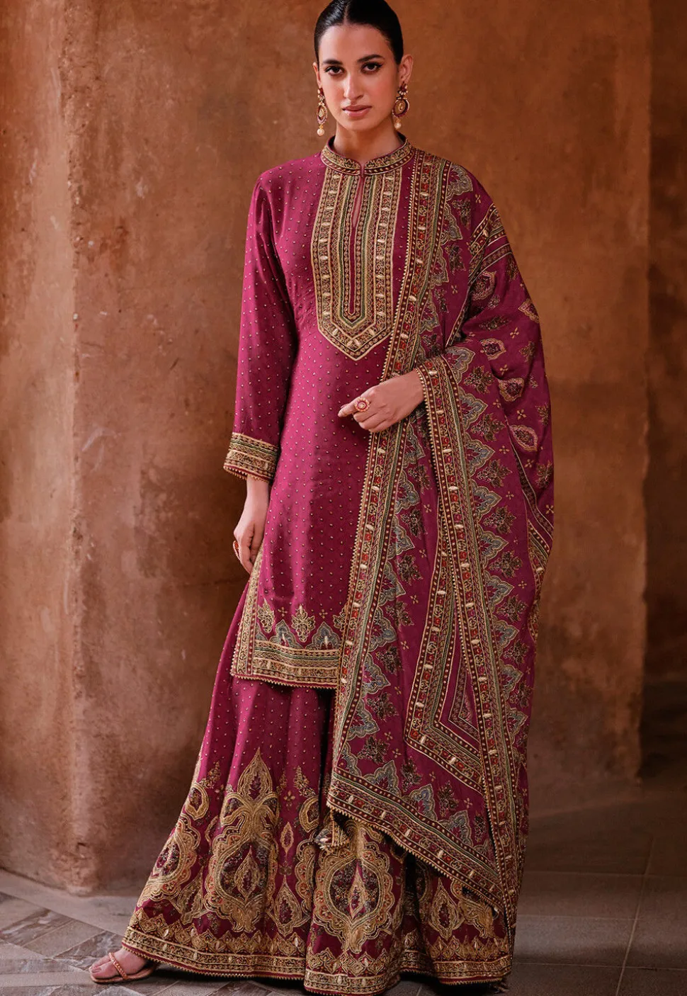 Digital Printed Crepe Pakistani Suit in Purple