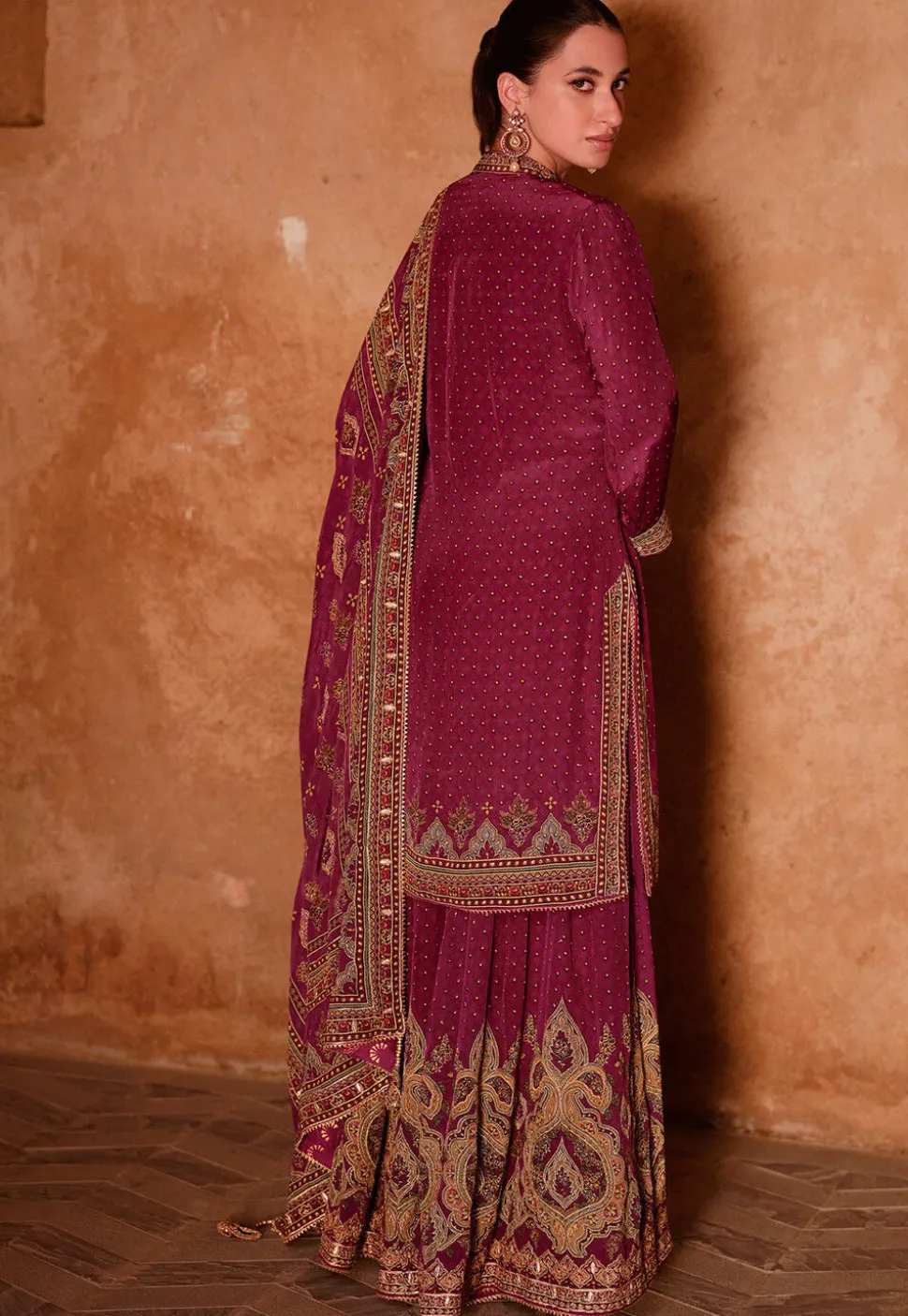 Digital Printed Crepe Pakistani Suit in Purple