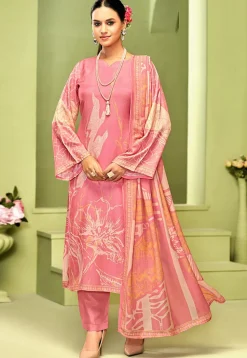 Digital Printed Crepe Pakistani Suit in Pink