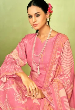 Digital Printed Crepe Pakistani Suit in Pink