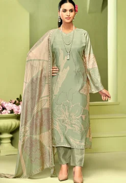 Digital Printed Crepe Pakistani Suit in Light Green