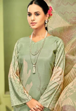 Digital Printed Crepe Pakistani Suit in Light Green