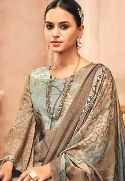 Digital Printed Crepe Pakistani Suit in Light Brown