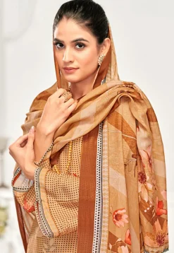 Digital Printed Crepe Pakistani Suit in Beige