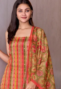 Digital Printed Crepe Pakistani Suit in Multicolor