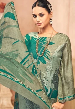 Digital Printed Crepe Pakistani Suit in Beige and Blue