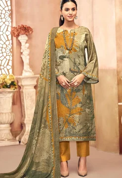 Digital Printed Crepe Pakistani Suit in Beige