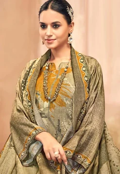 Digital Printed Crepe Pakistani Suit in Beige