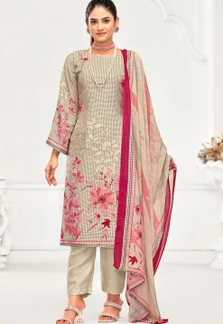 Digital Printed Crepe Pakistani Suit in Cream