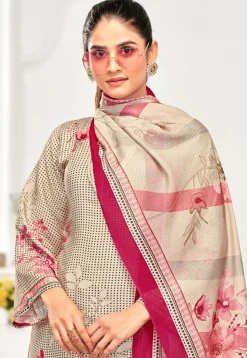Digital Printed Crepe Pakistani Suit in Cream