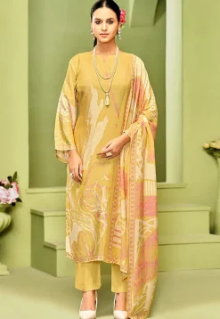 Digital Printed Crepe Pakistani Suit in Yellow