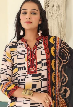 Digital Printed Crepe Pakistani Suit in Light Beige