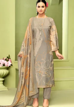 Digital Printed Crepe Pakistani Suit in Grey