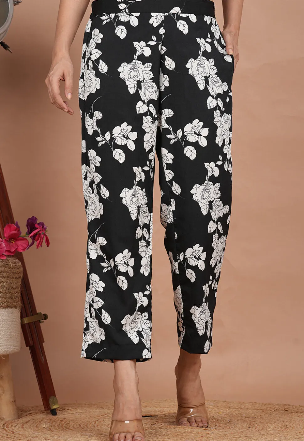 Digital Printed Crepe Palazzo in Black and White