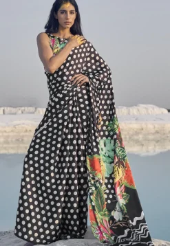 Digital Printed Crepe Saree in Black