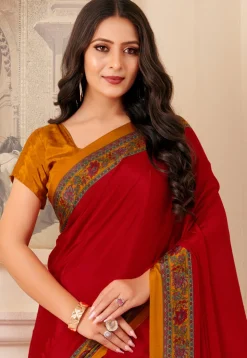 Digital Printed Crepe Saree in Red