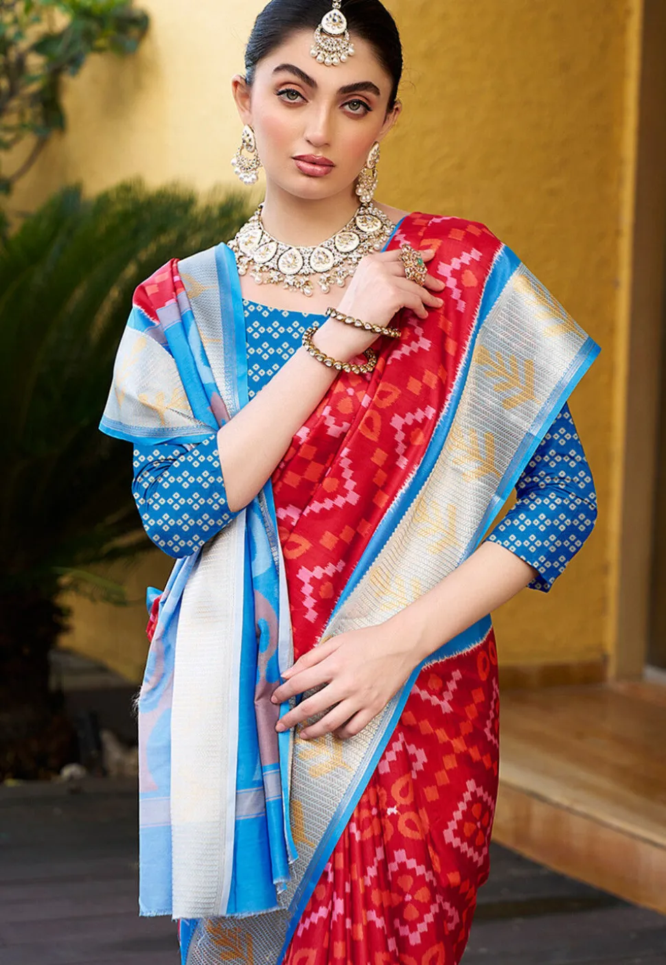 Digital Printed Crepe Saree in Red