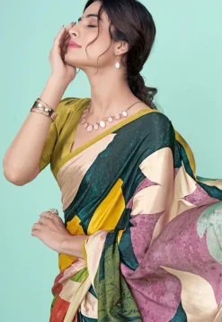 Digital Printed Crepe Saree in Multicolor