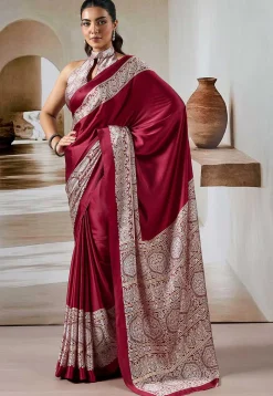 Digital Printed Crepe Saree in Maroon