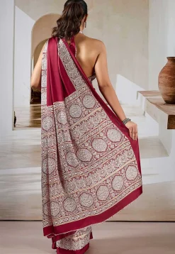 Digital Printed Crepe Saree in Maroon