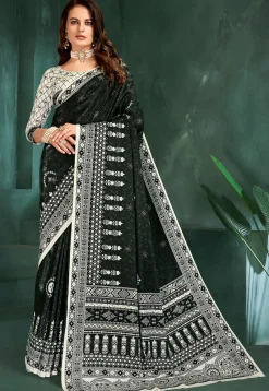 Digital Printed Crepe Saree in Black