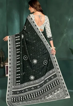 Digital Printed Crepe Saree in Black