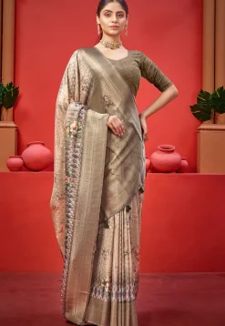 Digital Printed Crepe Saree in Fawn
