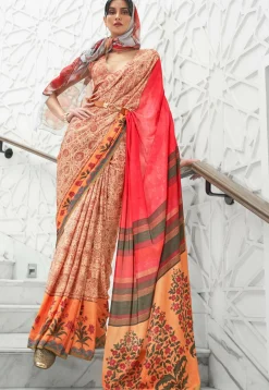 Digital Printed Crepe Saree in Peach