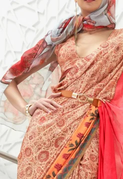 Digital Printed Crepe Saree in Peach