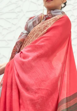 Digital Printed Crepe Saree in Peach