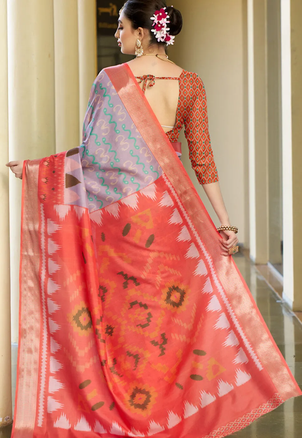 Digital Printed Crepe Saree in Light Purple