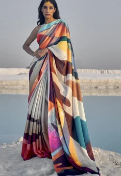 Digital Printed Crepe Saree in Multicolor