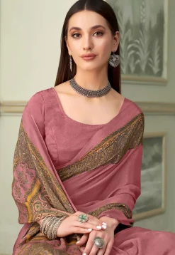 Digital Printed Crepe Saree in Pink