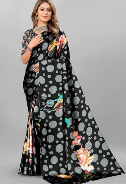 Digital Printed Crepe Saree in Black