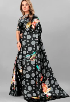 Digital Printed Crepe Saree in Black