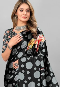 Digital Printed Crepe Saree in Black