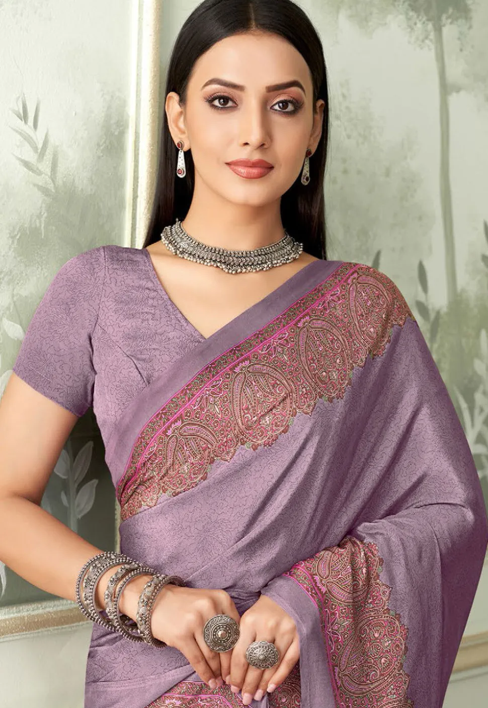 Digital Printed Crepe Saree in Purple